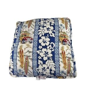 1~Hawaiian Retro Woody‎ Surfboard Print Blue/White Throw Pillow